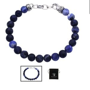 Men’s Genuine 8mm Sodalite Bead Stainless Steel Bracelet BLACKJACK